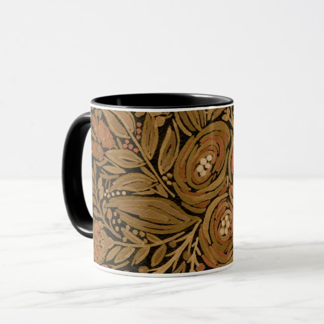 watercolor black brown floral pattern black, mug (Front Left)