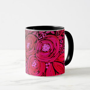 watercolor black brown floral pattern black, mug