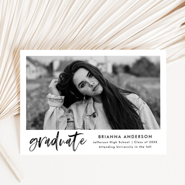 Watercolor Black Brush Script Graduation Party Invitation (Creator Uploaded)