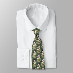 Watercolor Black Capped Chickadee Bird Nature Tie