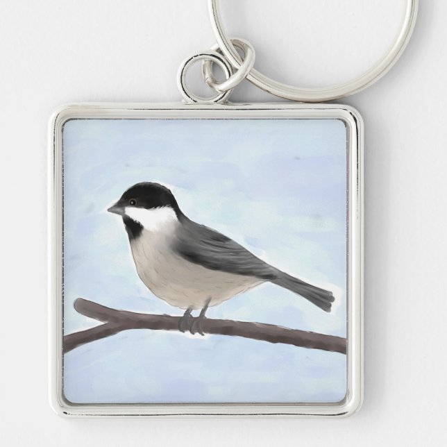 Watercolor Black-capped Chickadee Keychain (Front)