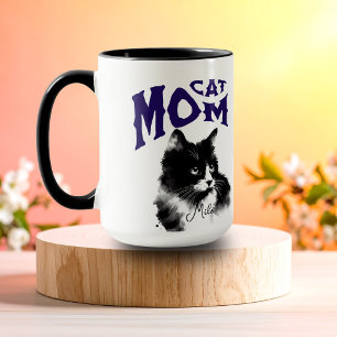 Watercolor Black CAT MOM Personalise Mug