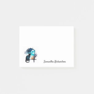 Watercolor Black Cat Silhouette Personalised Name Post-it Notes
