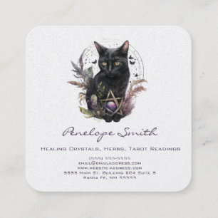 Watercolor Black Cat Square Business Card