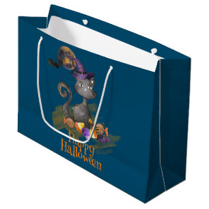 Watercolor Black Cat Trick or Treat Large Gift Bag