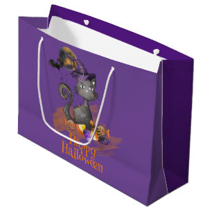 Watercolor Black Cat Trick or Treat Large Gift Bag