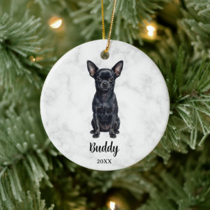 Watercolor Black Chihuahua Dog Name Pet Memorial Ceramic Tree Decoration