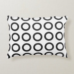 Watercolor black circles on white background. Blac Decorative Cushion