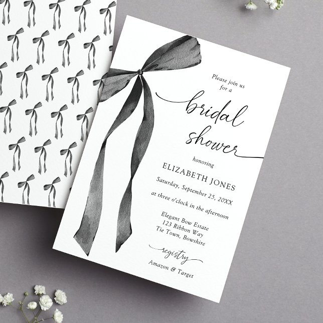 Watercolor Black Coquette Bow Bridal Shower Invitation (Creator Uploaded)