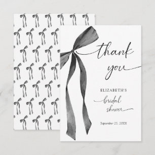 Watercolor Black Coquette Bow Bridal Shower Thank You Card