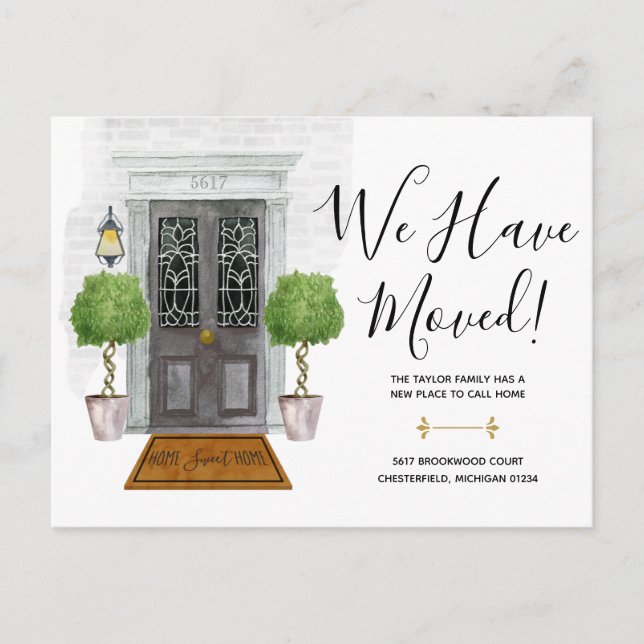 Watercolor Black Door New Address Announcement Postcard (Front)