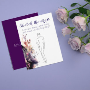 Watercolor black dress purple bridal shower game invitation