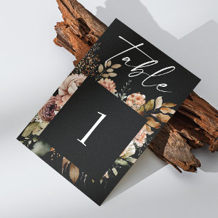 Watercolor black fall bloom boho floral wedding table number