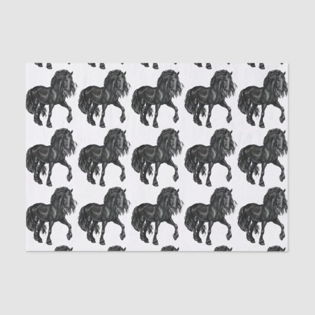 Watercolor Black Friesian Horse tissue Tissue Paper (Front)