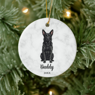 Watercolor Black German Shepherd Dog Name Memorial Ceramic Tree Decoration