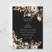 Watercolor Black Gold Floral Wedding