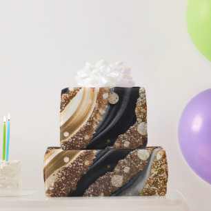 Watercolor Black & Gold Glitter Agate Alcohol Ink Wrapping Paper