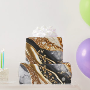 Watercolor Black & Gold Glitter Agate Alcohol Ink Wrapping Paper