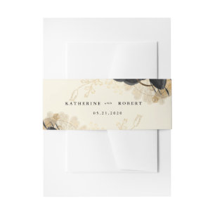 Watercolor Black Gold Roses Wedding  Invitation Belly Band