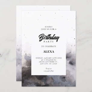 Watercolor Black gray fog birthday  Invitation