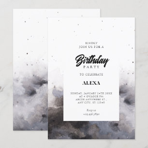 Watercolor Black gray fog birthday  Invitation