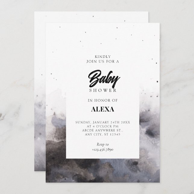 Watercolor Black grey fog baby shower  Invitation (Front/Back)