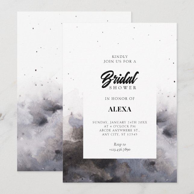 Watercolor Black grey fog bridal shower  Invitation (Front/Back)