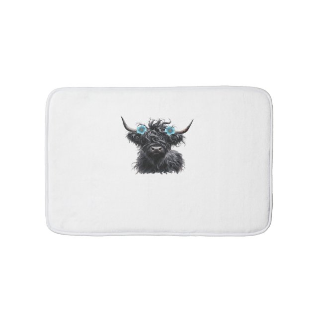 Watercolor Black Highland Cow Classic T-Shirt Bath Mat (Front)