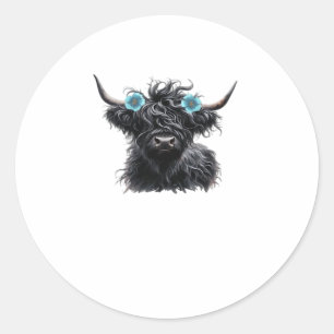 Watercolor Black Highland Cow Classic T-Shirt Classic Round Sticker