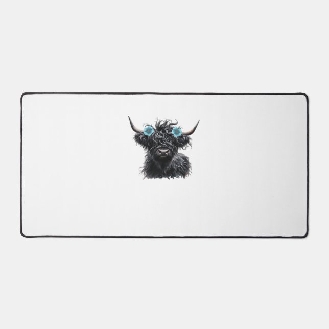 Watercolor Black Highland Cow Classic T-Shirt Desk Mat (Front)