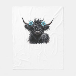 Watercolor Black Highland Cow Classic T-Shirt Fleece Blanket