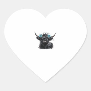 Watercolor Black Highland Cow Classic T-Shirt Heart Sticker