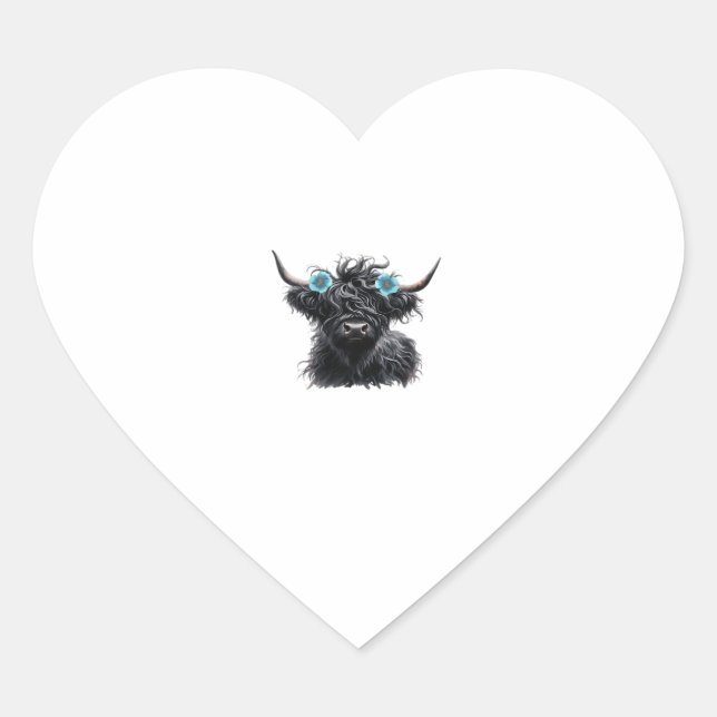Watercolor Black Highland Cow Classic T-Shirt Heart Sticker (Front)