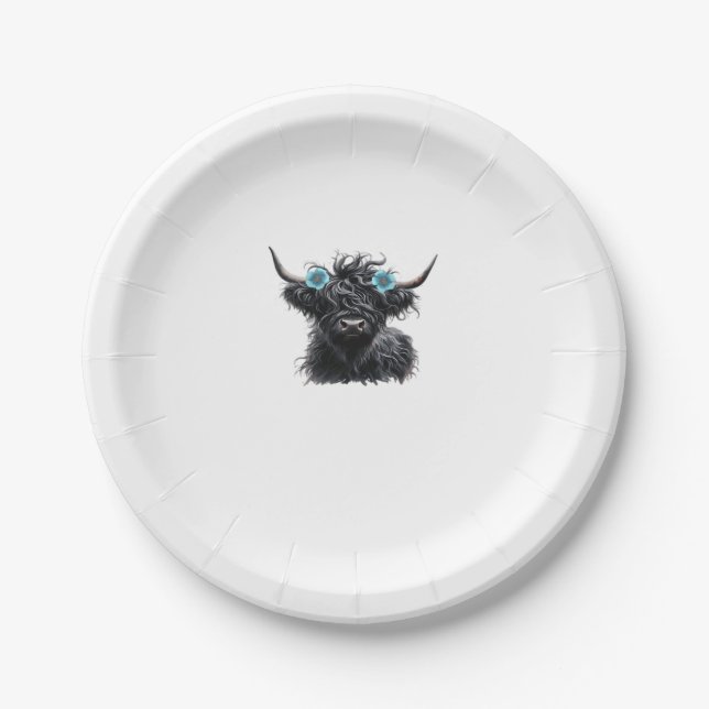 Watercolor Black Highland Cow Classic T-Shirt Paper Plate (Front)