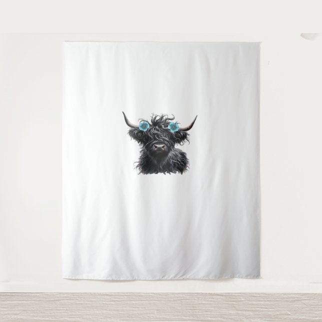 Watercolor Black Highland Cow Classic T-Shirt Tapestry (Front)