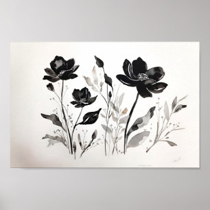 Watercolor Black Ink Flower Poster