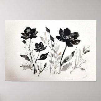 Watercolor Black Ink Flower Poster