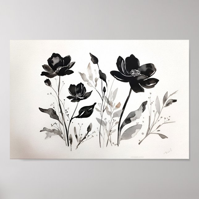 Watercolor Black Ink Flower Poster (Front)