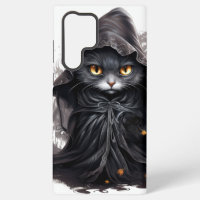 WATERCOLOR BLACK KITTEN DRESSED AS A WITCH