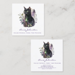 Watercolor Black Kitty Square Business Card
