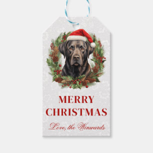 Watercolor Black Labrador and Wreath Christmas Gift Tags
