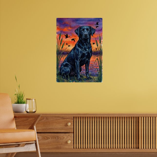 Watercolor Black Labrador Marsh Poster (Living Room 2)