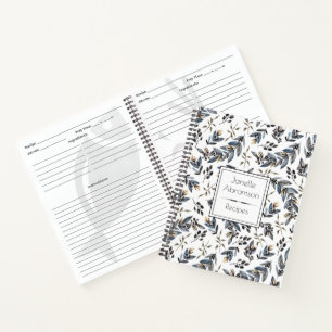 Watercolor Black Leaves Berries Monogram Recipe Notebook