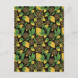 Watercolor Black Lemon Fruit Pattern Postcard