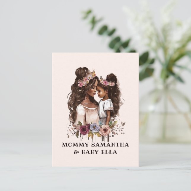 Watercolor Black Mum and Daughter (1) Postcard (Standing Front)