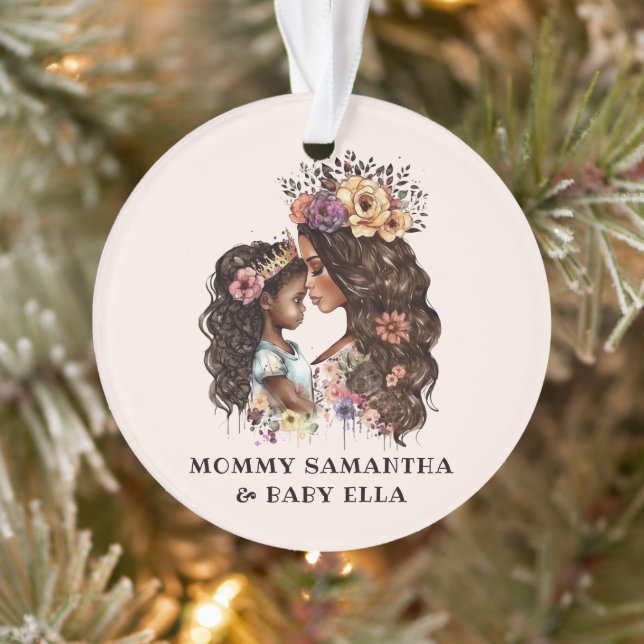 Watercolor Black Mum and Daughter (2) Ornament (Tree)
