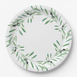 Watercolor Black Olive Wreath Paper Plate