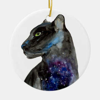 Watercolor Black Panther - Animal Ceramic Tree Decoration