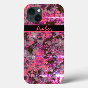 Watercolor Black Pink Paint Splash Personalised iPhone 13 Case