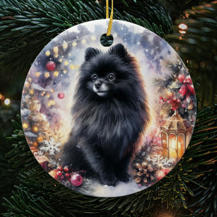 Black pomeranian christmas ornament clearance